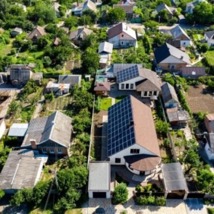 Residential houses with rooftop solar panels