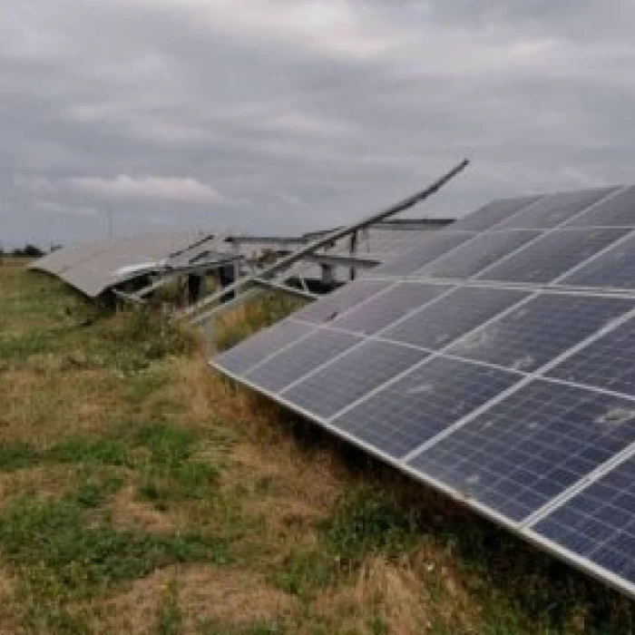 Solar power plant with damaged solar panels